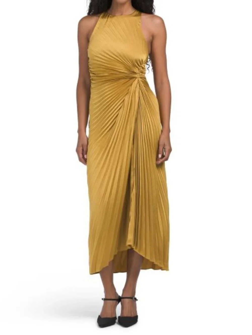 alc gold pleated dress Moira Satin Pleated Maxi Dress